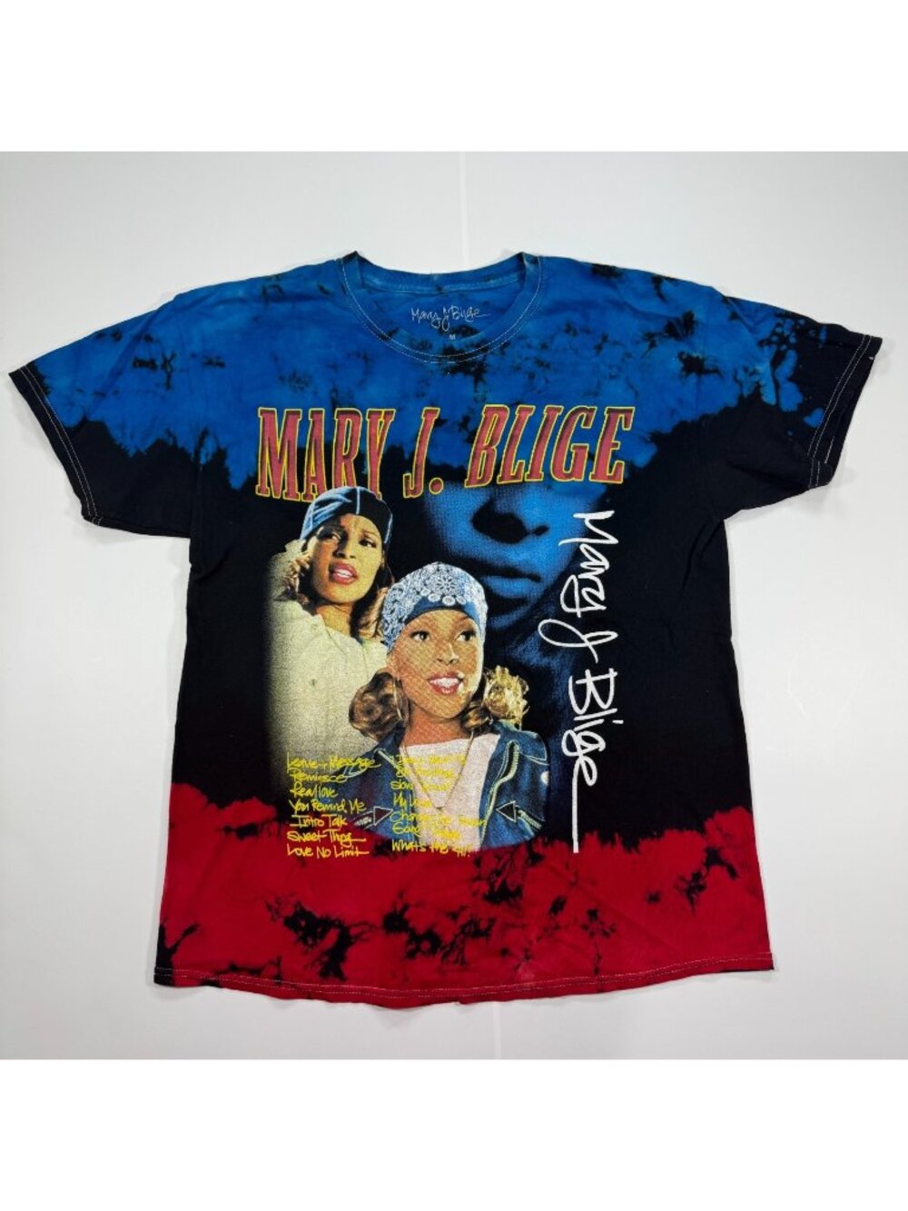 Mary J. Blige T-Shirt Men M Black Tie-Dye Graphic Print Cotton Summer Streetwear